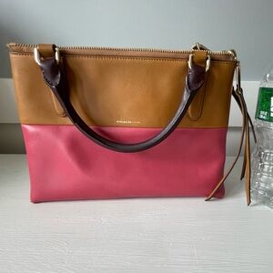 Coach Borough Mini Retro Color Block Bag in Loganberry/Tan Leather EUC